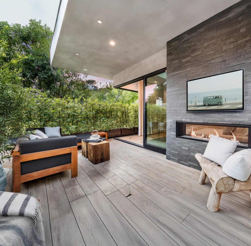 Outdoor audio-video system blending into luxury landscape by Beyond Alliance